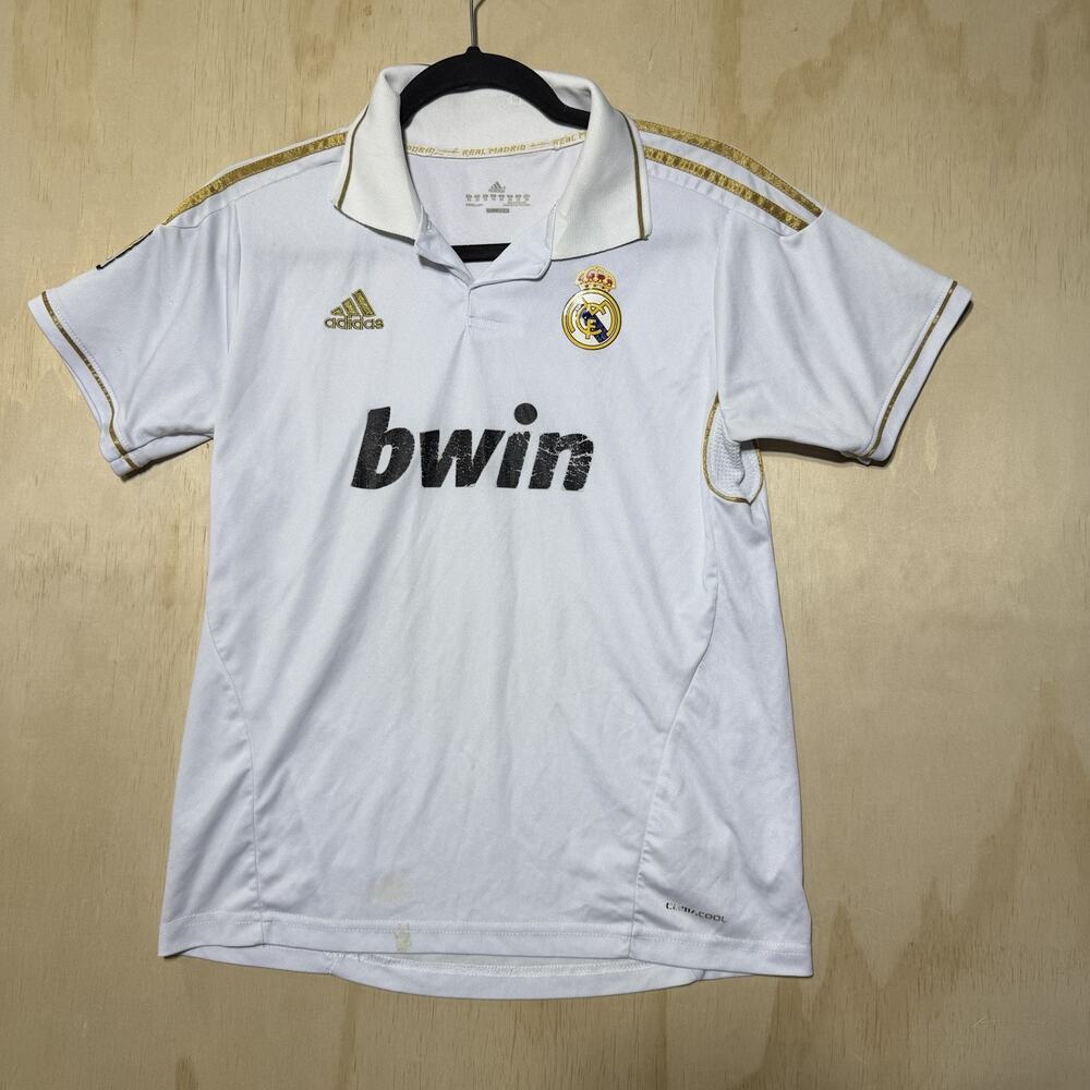 Adidas‎ Real Madrid Soccer Jersey #5 Climacool White Gold Youth S Bwin